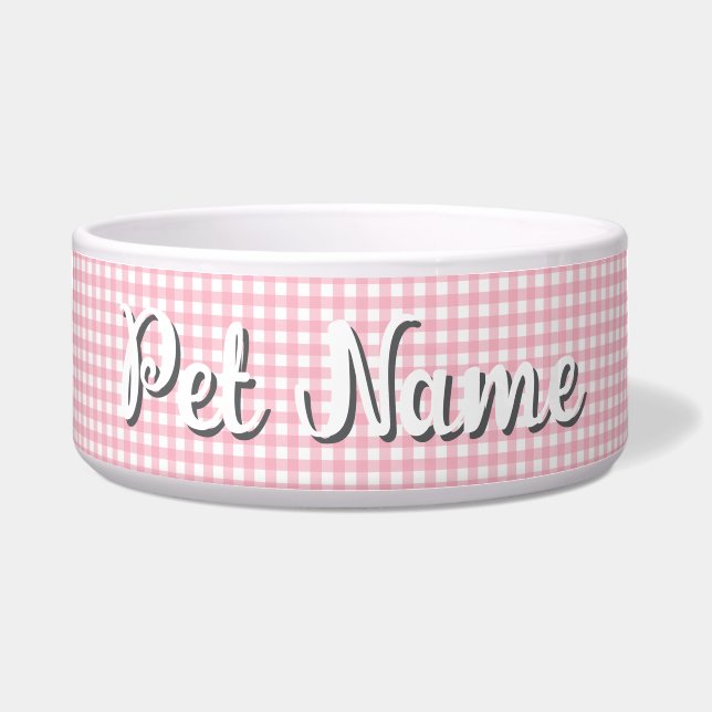 Écuelle Nom personnalisé Pink Checkerboard Pet Bowl (Devant)