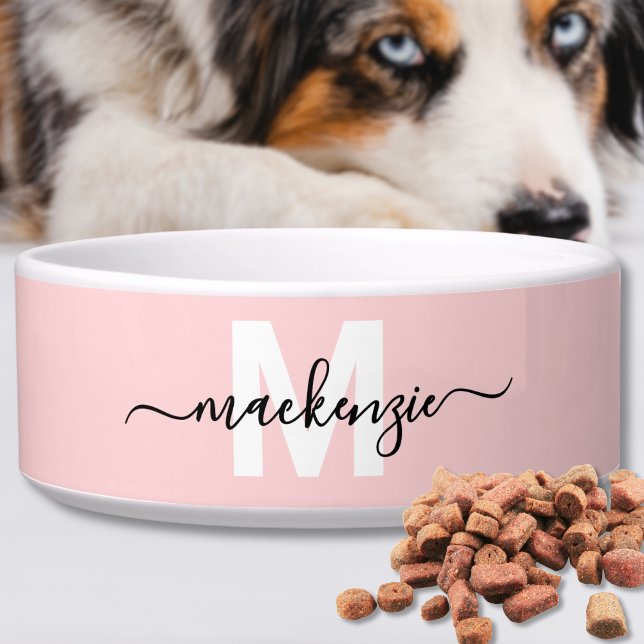 Écuelle Nom personnalisé rose blush pour animal de compagn (Custom Blush Pink Name Pet Bowl)