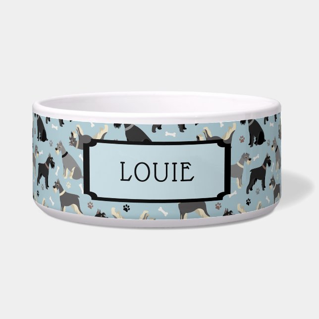 Écuelle Nom personnalisé Schnauzer Patrouilles et os Chien (Devant)