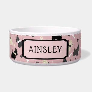 Écuelle Nom personnalisé Scottish Terrier Motif rose
