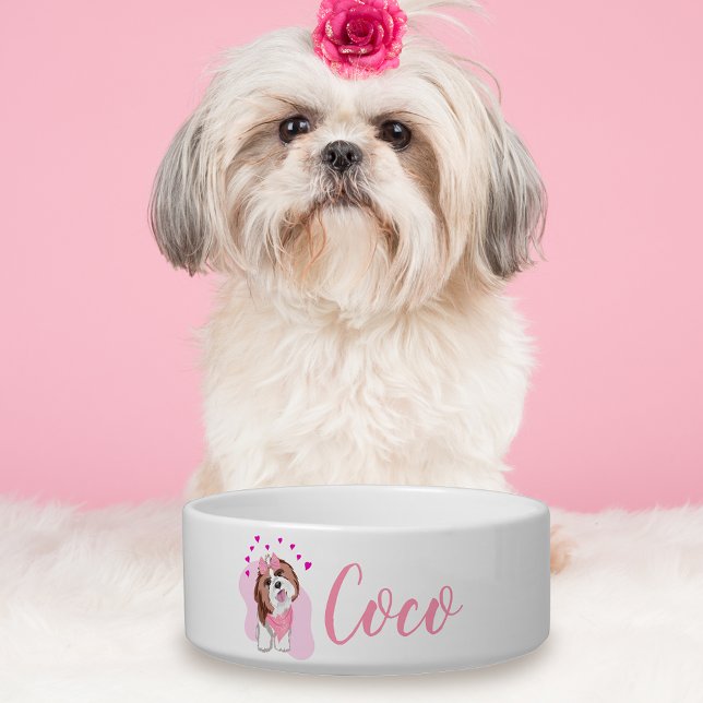 Écuelle Nom Personnalisé Shih-Tzu Avec Coeur Chien (Your dog will love the special treatment with a illustration to go with the name!)
