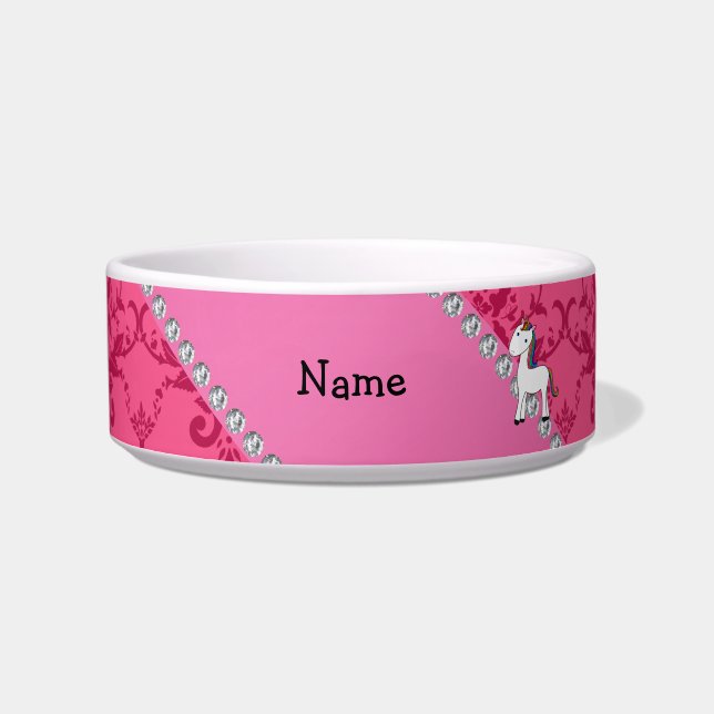 Écuelle Nom personnalisé unicorn rose damask (Devant)