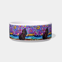 Nuit étoile Black Kitty Ceramic Food Bowl