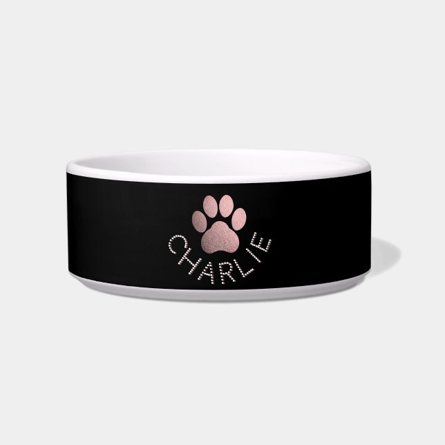 Écuelle Or Rose Faux Pailleté Empreinte de Patte Chien Per (Devant)