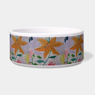 Écuelle Orange Lily Ceramic Pet Bowl