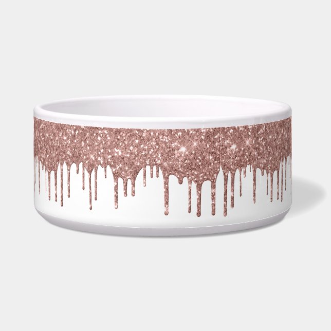 Écuelle Paillettes Rose Doré Glamour Gouttes Chic Chien de (Devant)