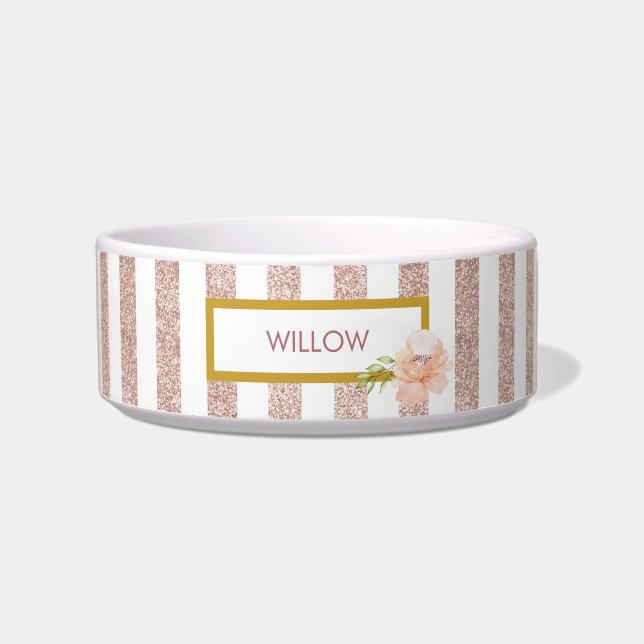 Écuelle Paillettes Rose Gold et Rayures Blanches (Devant)