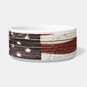 Écuelle Painted American Flag on Rustic Wood Texture