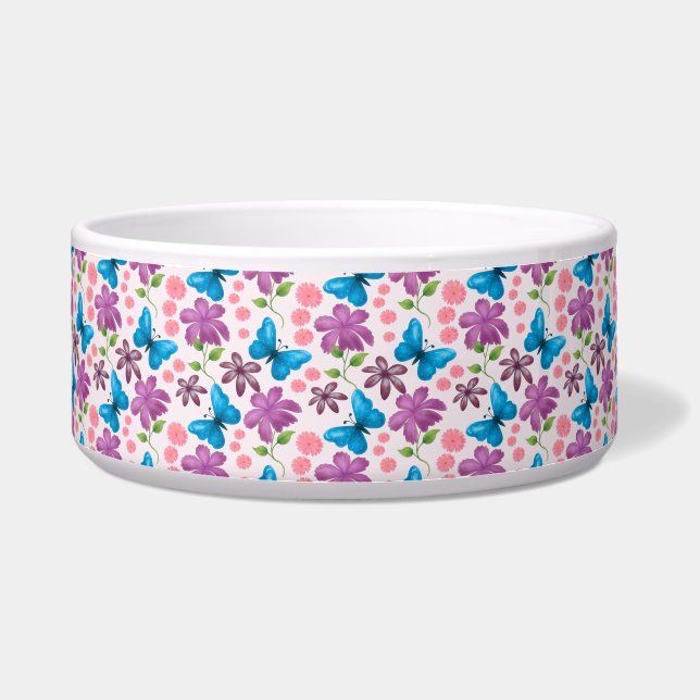Écuelle Papillon bleu et motif floral violet (Devant)