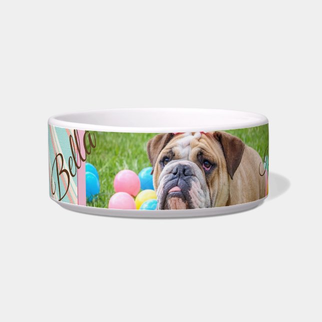 Écuelle Pastel Chevron Chien Photo personnalisée (Gauche)