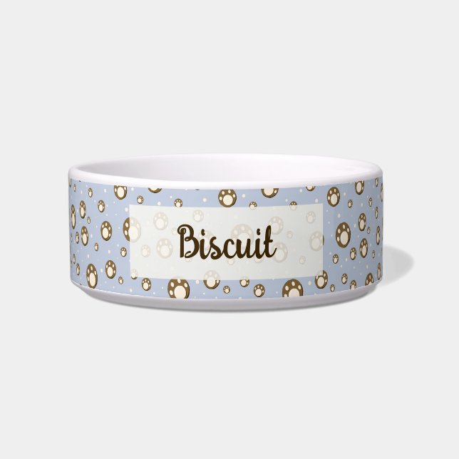 Écuelle Paw Print Cookies Light Blue Pattern Monogram (Devant)
