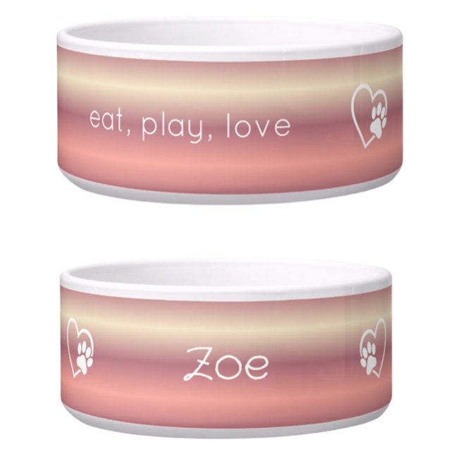 Écuelle Peach 'eat, play, love' Dog Name Bowl (Créateur téléchargé)