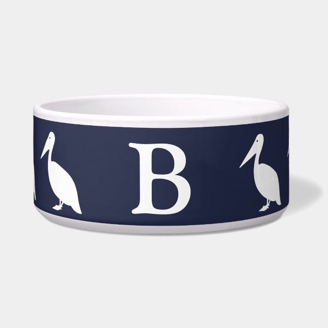 Écuelle Pélicans blancs et bleu marine | Monogramme (Devant)