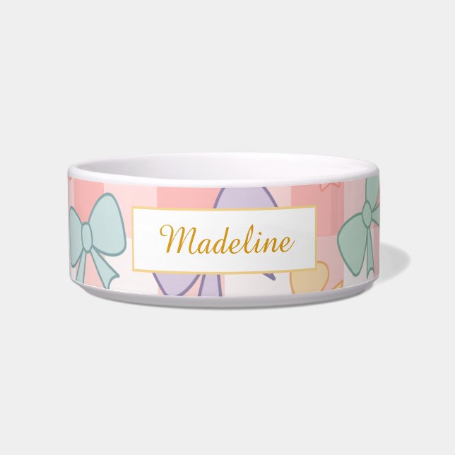 Écuelle Personalized Cat Gingham Pastel Bows Bowl Ceramic (Devant)