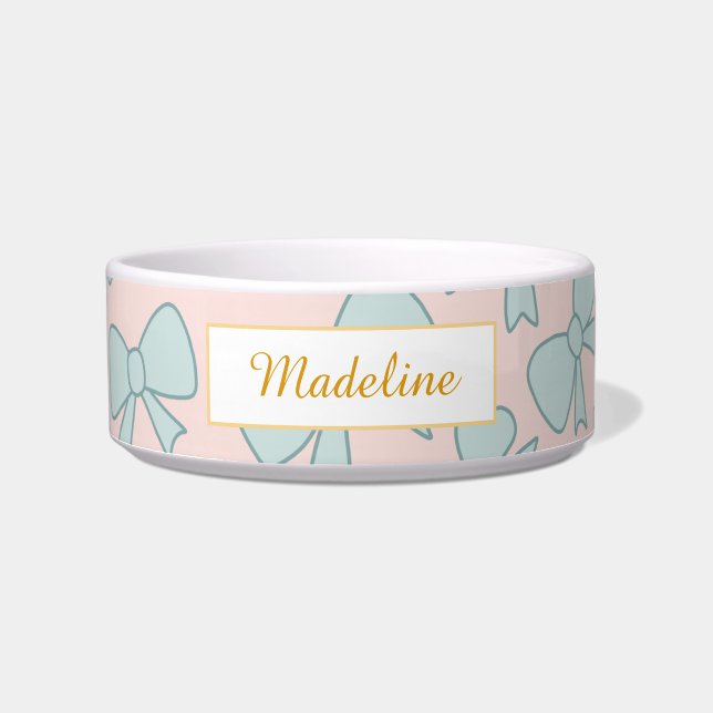 Écuelle Personalized Cat Name Pastel Blue Bow Bowl Ceramic (Devant)