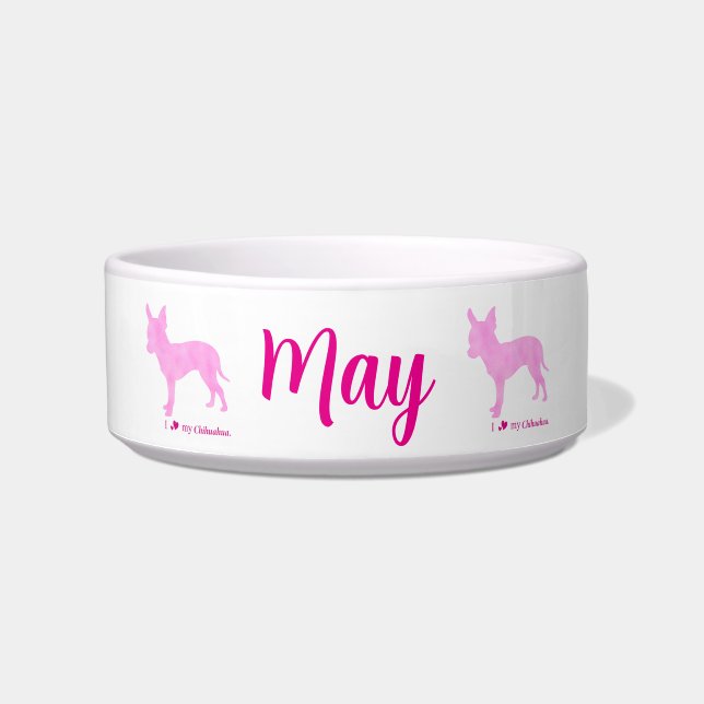 Écuelle Personalized Chihuahua Pet Bowl  Pink Silhouette  (Devant)