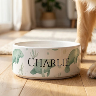 Écuelle Personalized Watercolor Manatee Pet Bowl