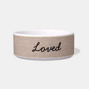 Écuelle Personnalisé "Loved" faux burlap chien nom du chio