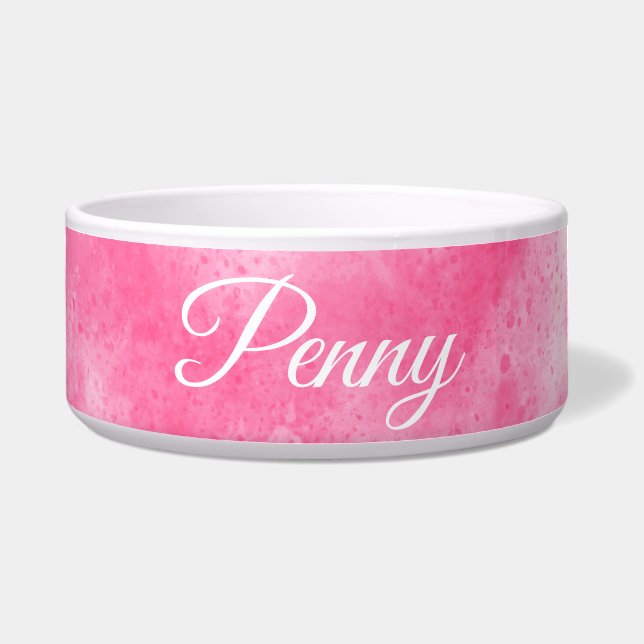 Écuelle Personnalisé Nom Pink Splatt céramique Pet Bowl (Devant)