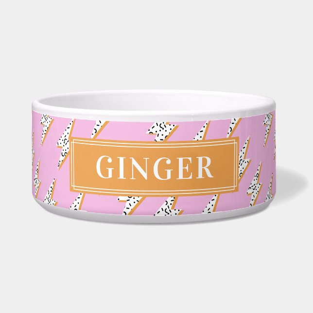 Écuelle Personnalisez votre nom de chien Éclair rose Tonne (Devant)