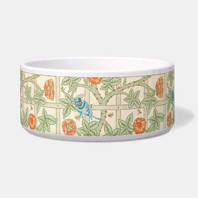 Écuelle Pet Bowl Floral Garden Trellis Motif avec oiseaux (Devant)