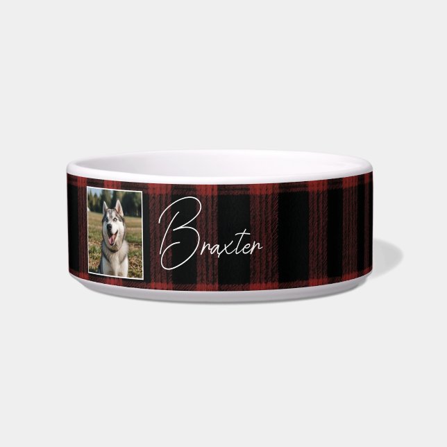 Écuelle Photo Rustique rouge et noir Plaid Motif (Devant)