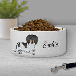 Écuelle Piebald Noir Et Tan Cheveux Long Dachshund & Nom