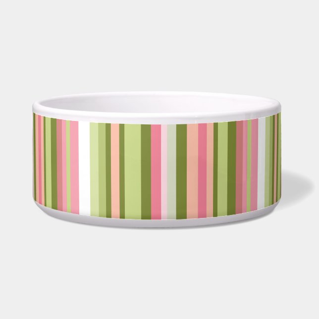 Écuelle Pink and Green Stripe Pet Bowl dans les tons print (Devant)