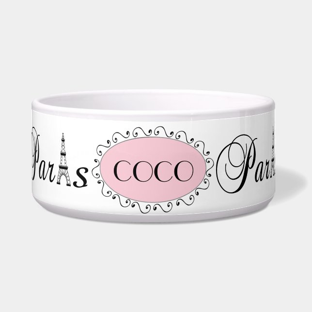 Écuelle Pink Black Paris Tour Eiffel Nom Chien Animal Bowl (Devant)