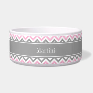 Écuelle Pink Dk Gray White LG Chevron Gray Name Monogram