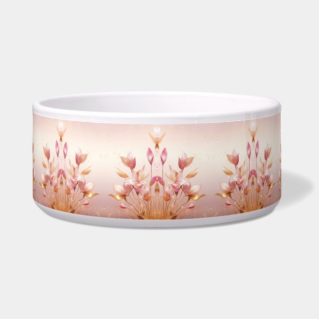 Écuelle Pink Golden Feuilles Floral Céramique Pet Bowl (Devant)