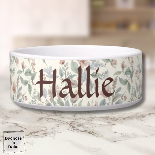 Écuelle Pink Green Vintage Floral Pattern Pet  (Pink Green Vintage Floral Pattern Garden Style Bowl)