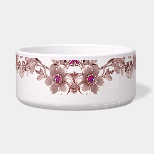 Écuelle Pink Ornate Floral Céramique Pet Bowl (Devant)