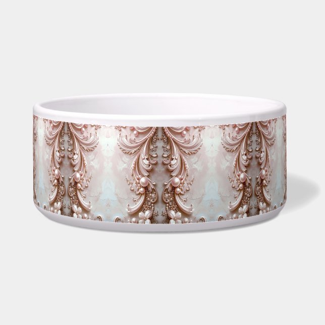 Écuelle Pink Ornate Pearl and Floral Ceramic Pet Bowl (Devant)