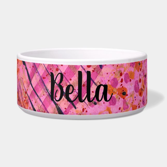 Écuelle Pink Purple Abstract Painting Ceramic Pet Bowl (Devant)