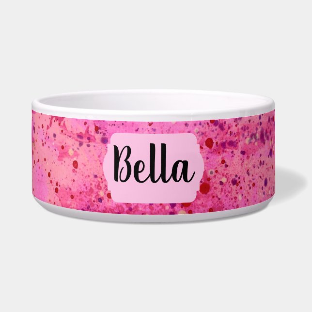 Écuelle Pink Purple Abstract Personalized Ceramic Pet Bowl (Devant)