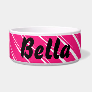 Écuelle Pink White Stripes Art Personnalisé Nom Cute Anima