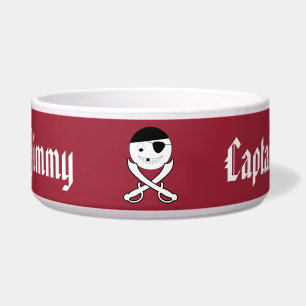 Écuelle Pirate souriant avec épées croisées sur rouge