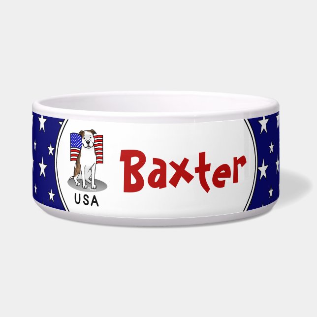 Écuelle Pit Bull américain USA drapeau (lt brindle blanc 3 (Devant)