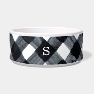 Écuelle Plaid et initial de Buffalo noir et blanc peint