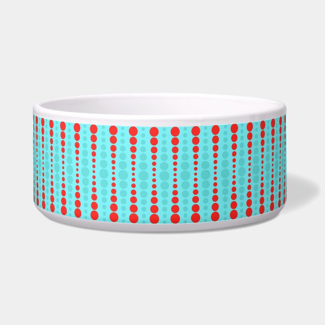 Écuelle Points rouges et turquoise rétro Pet Bowl (Devant)