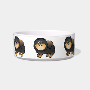 Écuelle Pomeranian noir et feu Chiens de dessin animé mign