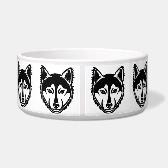 Écuelle Portrait de Husky noir et blanc motif de gravure s (Dos)