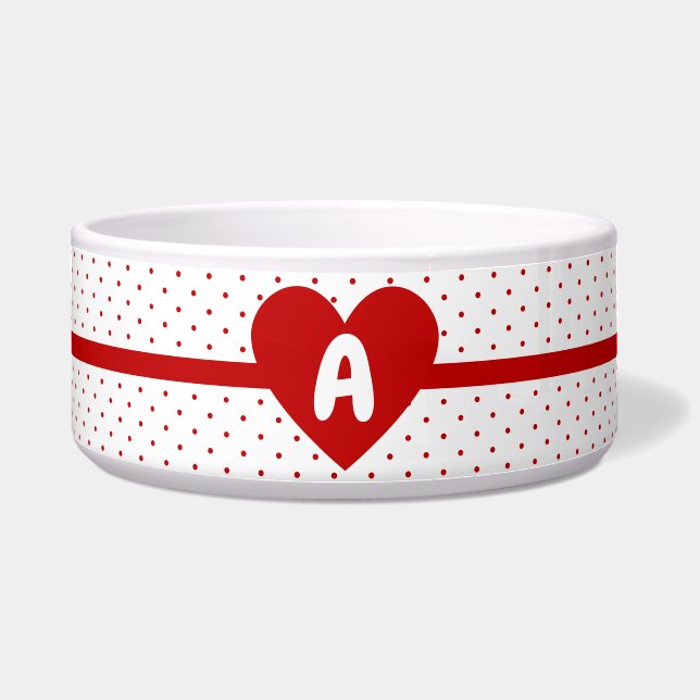 Écuelle Pour Polka Point Rouge Fond Blanc Monogramme (Devant)