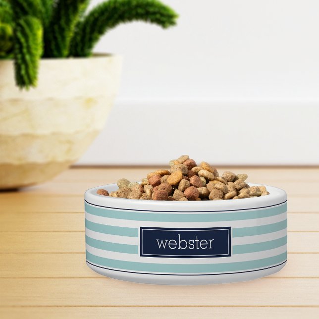 Écuelle Preppalized Mint & Navy Stripe Pet (Créateur téléchargé)