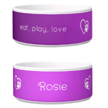 Purple 'eat play love' Dog Name Bowl