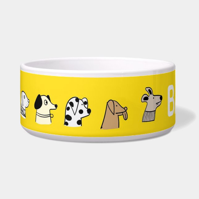 Écuelle Quirky Dog Profil Motif Jaune Personnalisé (Gauche)