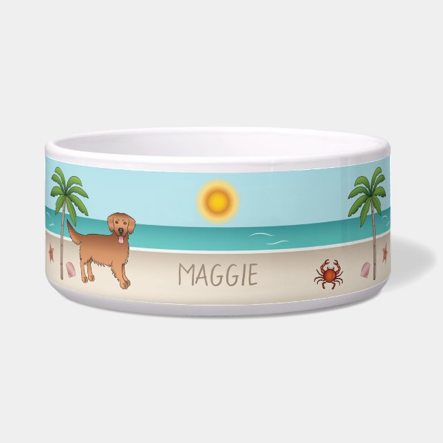 Écuelle Red Golden Retriever À Une Plage Tropicale D'Été (Devant)