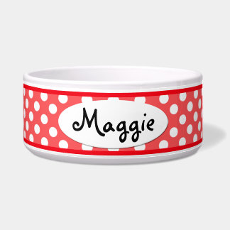 Écuelle Red Polka Dot Personnalisé Ceramic Dog Bowl