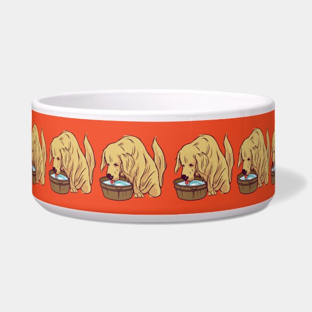 Écuelle Retriever doré drôle buvant de l'eau (Devant)